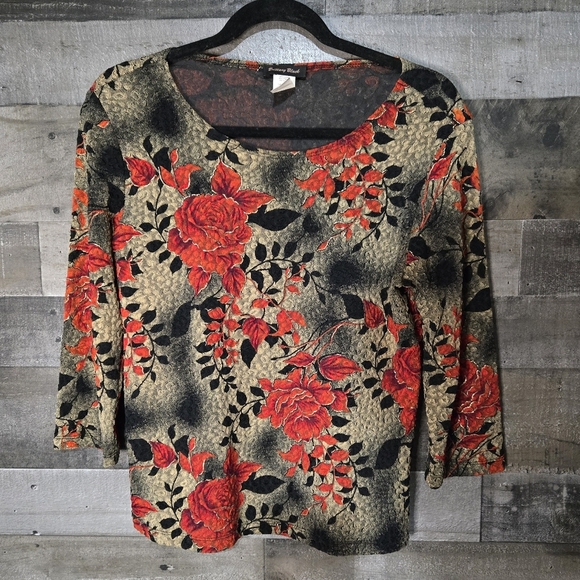 Vintage Brittany Black Red Floral Blouse - Picture 1 of 6